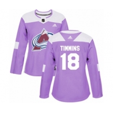 Women's Adidas Colorado Avalanche #18 Conor Timmins Authentic Purple Fights Cancer Practice NHL Jersey