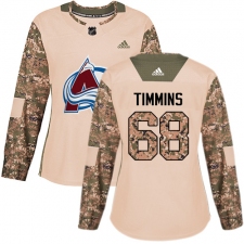Women's Adidas Colorado Avalanche #68 Conor Timmins Authentic Camo Veterans Day Practice NHL Jersey