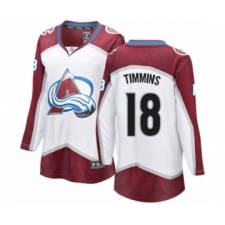 Women's Colorado Avalanche #18 Conor Timmins Authentic White Away Fanatics Branded Breakaway NHL Jersey