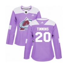 Women's Colorado Avalanche #20 Conor Timmins Authentic Purple Fights Cancer Practice Hockey Jersey