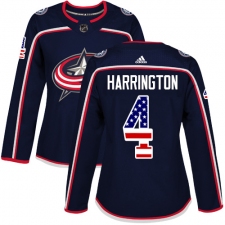 Women's Adidas Columbus Blue Jackets #4 Scott Harrington Authentic Navy Blue USA Flag Fashion NHL Jersey