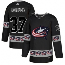 Men's Adidas Columbus Blue Jackets #37 Markus Hannikainen Authentic Black Team Logo Fashion NHL Jersey