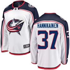 Men's Columbus Blue Jackets #37 Markus Hannikainen Fanatics Branded White Away Breakaway NHL Jersey