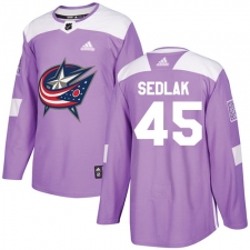 Men's Adidas Columbus Blue Jackets #45 Lukas Sedlak Authentic Purple Fights Cancer Practice NHL Jersey