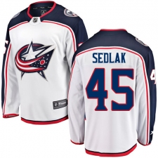 Men's Columbus Blue Jackets #45 Lukas Sedlak Fanatics Branded White Away Breakaway NHL Jersey