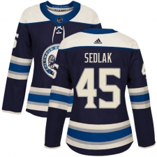 Women's Adidas Columbus Blue Jackets #45 Lukas Sedlak Authentic Navy Blue Alternate NHL Jersey