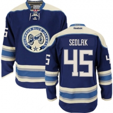 Women's Reebok Columbus Blue Jackets #45 Lukas Sedlak Premier Navy Blue Third NHL Jersey