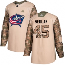 Youth Adidas Columbus Blue Jackets #45 Lukas Sedlak Authentic Camo Veterans Day Practice NHL Jersey
