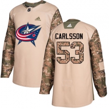 Men's Adidas Columbus Blue Jackets #53 Gabriel Carlsson Authentic Camo Veterans Day Practice NHL Jersey