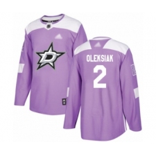 Men's Dallas Stars #2 Jamie Oleksiak Authentic Purple Fights Cancer Practice Hockey Jersey