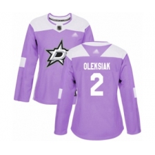 Women's Dallas Stars #2 Jamie Oleksiak Authentic Purple Fights Cancer Practice Hockey Jersey