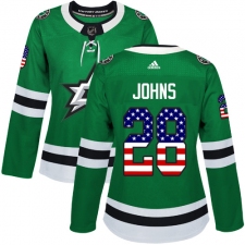 Women's Adidas Dallas Stars #28 Stephen Johns Authentic Green USA Flag Fashion NHL Jersey
