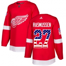 Men's Adidas Detroit Red Wings #27 Michael Rasmussen Authentic Red USA Flag Fashion NHL Jersey