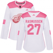Women's Adidas Detroit Red Wings #27 Michael Rasmussen Authentic White/Pink Fashion NHL Jersey