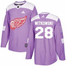 Men's Adidas Detroit Red Wings #28 Luke Witkowski Authentic Purple Fights Cancer Practice NHL Jersey
