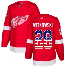 Men's Adidas Detroit Red Wings #28 Luke Witkowski Authentic Red USA Flag Fashion NHL Jersey