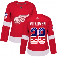 Women's Adidas Detroit Red Wings #28 Luke Witkowski Authentic Red USA Flag Fashion NHL Jersey