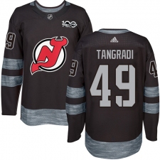 Men's Adidas New Jersey Devils #49 Eric Tangradi Authentic Black 1917-2017 100th Anniversary NHL Jersey