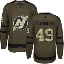 Men's Adidas New Jersey Devils #49 Eric Tangradi Authentic Green Salute to Service NHL Jersey