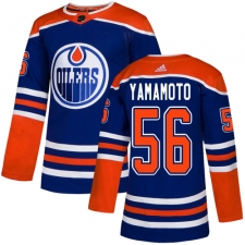Men's Adidas Edmonton Oilers #56 Kailer Yamamoto Premier Royal Blue Alternate NHL Jersey