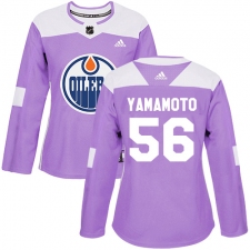 Women's Adidas Edmonton Oilers #56 Kailer Yamamoto Authentic Purple Fights Cancer Practice NHL Jersey