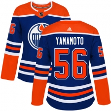 Women's Adidas Edmonton Oilers #56 Kailer Yamamoto Authentic Royal Blue Alternate NHL Jersey