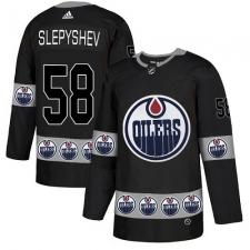 Men's Adidas Edmonton Oilers #58 Anton Slepyshev Authentic Black Team Logo Fashion NHL Jersey