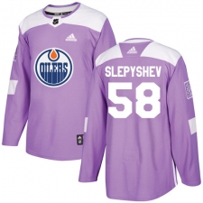 Men's Adidas Edmonton Oilers #58 Anton Slepyshev Authentic Purple Fights Cancer Practice NHL Jersey