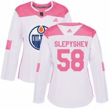 Women's Adidas Edmonton Oilers #58 Anton Slepyshev Authentic White/Pink Fashion NHL Jersey