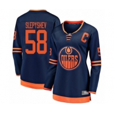 Women's Edmonton Oilers #58 Anton Slepyshev Authentic Navy Blue Alternate Fanatics Branded Breakaway Hockey Jersey