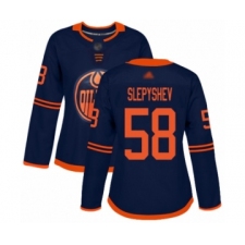 Women's Edmonton Oilers #58 Anton Slepyshev Authentic Navy Blue Alternate Hockey Jersey