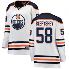 Women's Edmonton Oilers #58 Anton Slepyshev Authentic White Away Fanatics Branded Breakaway NHL Jersey