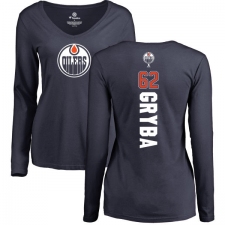 NHL Women's Adidas Edmonton Oilers #62 Eric Gryba Navy Blue Backer Slim Fit Long Sleeve T-Shirt