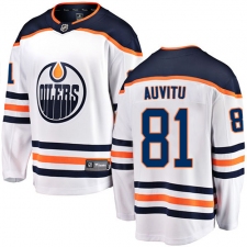 Youth Edmonton Oilers #81 Yohann Auvitu Fanatics Branded White Away Breakaway NHL Jersey