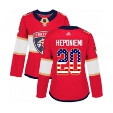 Women's Florida Panthers #20 Aleksi Heponiemi Authentic Red USA Flag Fashion Hockey Jersey