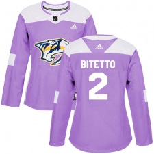 Women's Adidas Nashville Predators #2 Anthony Bitetto Authentic Purple Fights Cancer Practice NHL Jersey