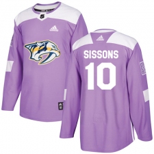Men's Adidas Nashville Predators #10 Colton Sissons Authentic Purple Fights Cancer Practice NHL Jersey