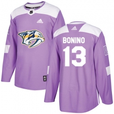 Men's Adidas Nashville Predators #13 Nick Bonino Authentic Purple Fights Cancer Practice NHL Jersey