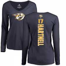 NHL Women's Adidas Nashville Predators #17 Scott Hartnell Navy Blue Backer Long Sleeve T-Shirt