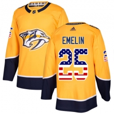 Men's Adidas Nashville Predators #25 Alexei Emelin Authentic Gold USA Flag Fashion NHL Jersey