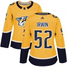 Women's Adidas Nashville Predators #52 Matt Irwin Authentic Gold Home NHL Jersey