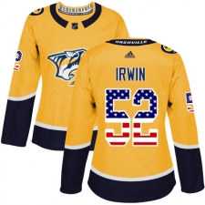 Women's Adidas Nashville Predators #52 Matt Irwin Authentic Gold USA Flag Fashion NHL Jersey