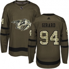 Men's Adidas Nashville Predators #94 Samuel Girard Authentic Green Salute to Service NHL Jersey