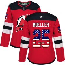 Women's Adidas New Jersey Devils #25 Mirco Mueller Authentic Red USA Flag Fashion NHL Jersey