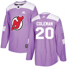 Men's Adidas New Jersey Devils #20 Blake Coleman Authentic Purple Fights Cancer Practice NHL Jersey