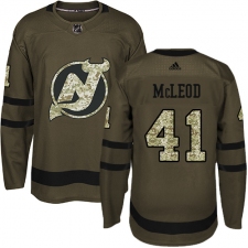 Men's Adidas New Jersey Devils #41 Michael McLeod Authentic Green Salute to Service NHL Jersey