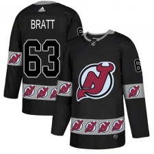 Men's Adidas New Jersey Devils #63 Jesper Bratt Authentic Black Team Logo Fashion NHL Jersey