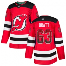 Men's Adidas New Jersey Devils #63 Jesper Bratt Authentic Red Drift Fashion NHL Jersey