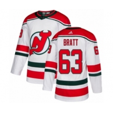 Youth Adidas New Jersey Devils #63 Jesper Bratt Authentic White Alternate NHL Jersey