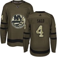 Men's Adidas New York Islanders #4 Robin Salo Authentic Green Salute to Service NHL Jersey